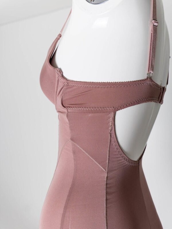 Women sexy lingerie Taupe Long Tank Top dress with built-in pushup bra - Image 4
