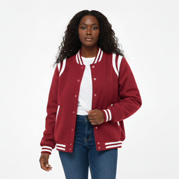 Women Varsity Jacket with leather shoulder embellishment Casual Comfort - Image 7