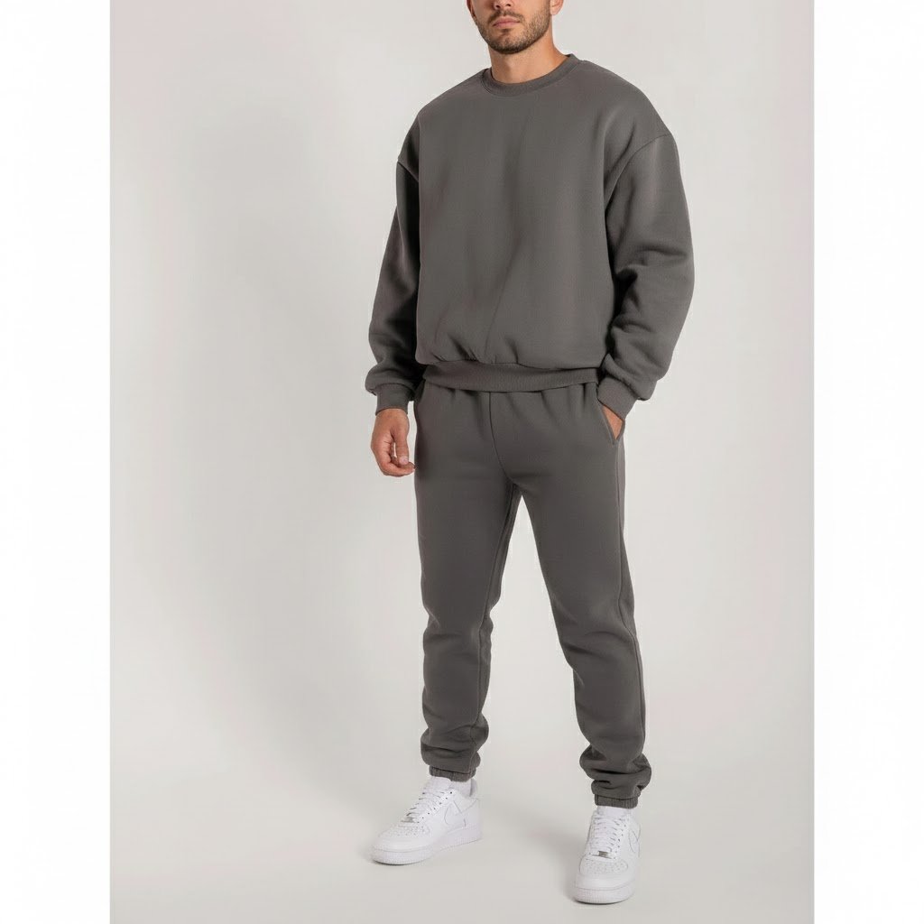HIGH LEVEL Menswear Crewneck sweatshirt and jogger pants top and bottom set premium cotton fleece