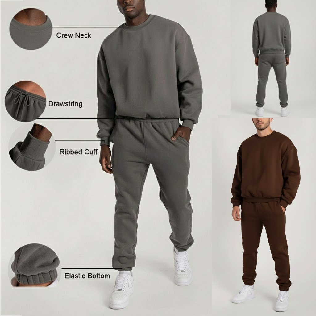 HIGH LEVEL Menswear Crewneck sweatshirt and jogger pants top and bottom set premium cotton fleece - Image 5