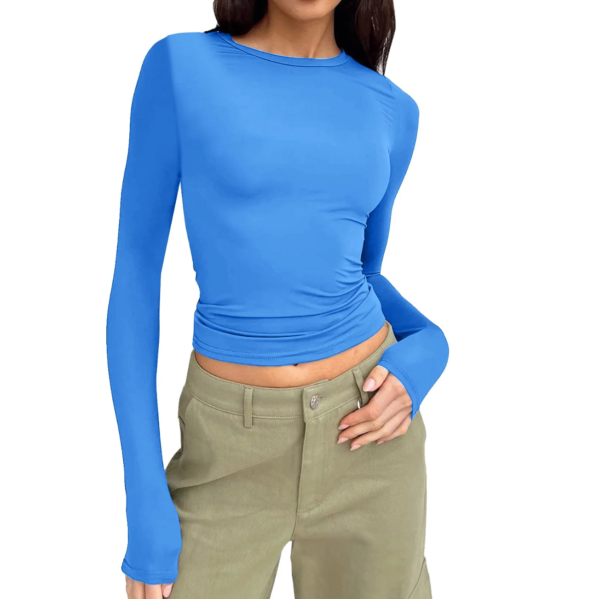 High Level HL - Women Slim Basic Snug Waist length Crop Top Long Sleeve Round Neck T-Shirt Form Fitting - Image 11
