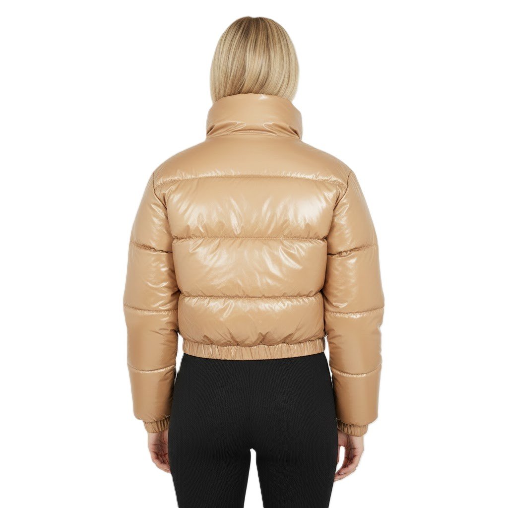 Women Cropped Puffer Jacket High Neck Quilted Bubble Coat Womenswear Lightweight Shiny - Image 10