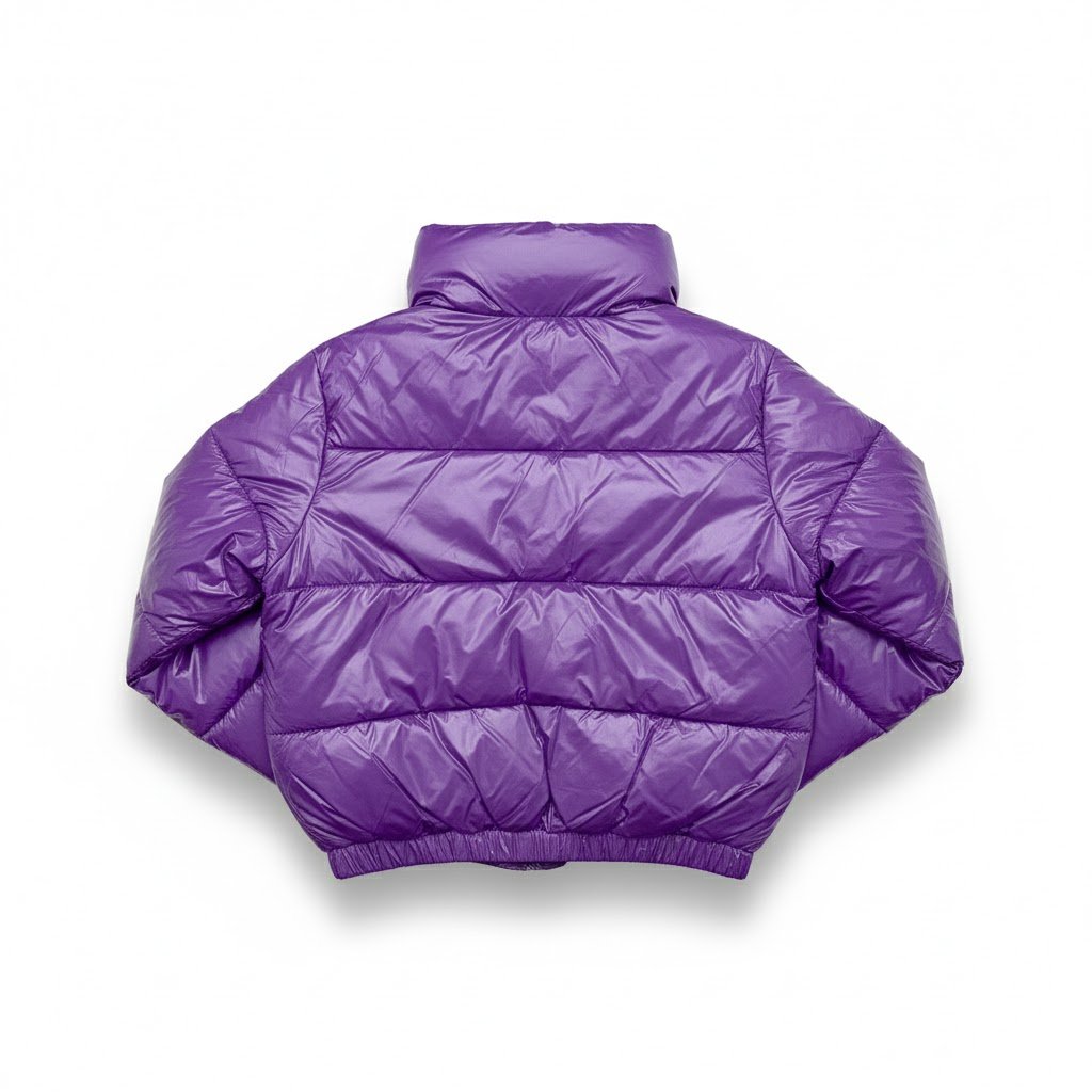 Women Cropped Puffer Jacket High Neck Quilted Bubble Coat Womenswear Lightweight Shiny - Image 7