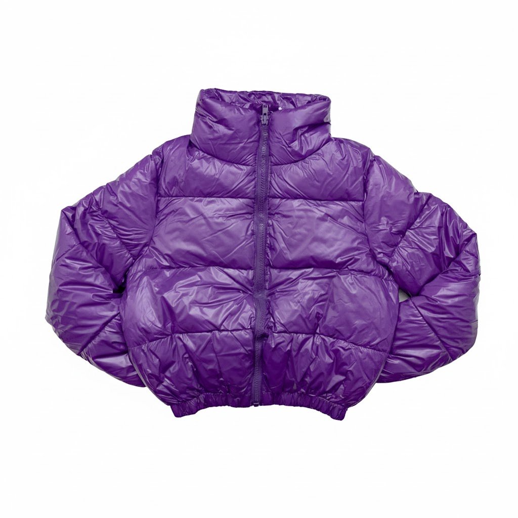 Women Cropped Puffer Jacket High Neck Quilted Bubble Coat Womenswear Lightweight Shiny - Image 8