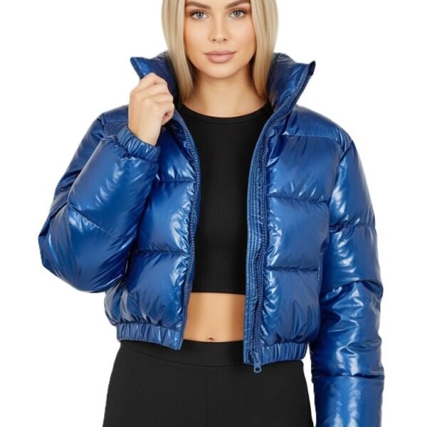 Women Cropped Puffer Jacket High Neck Quilted Bubble Coat Womenswear Lightweight Shiny