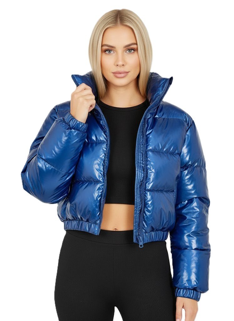 Women Cropped Puffer Jacket High Neck Quilted Bubble Coat Womenswear Lightweight Shiny