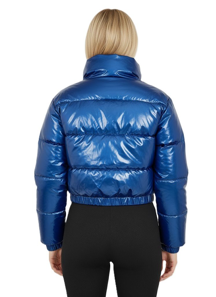 Women Cropped Puffer Jacket High Neck Quilted Bubble Coat Womenswear Lightweight Shiny - Image 2