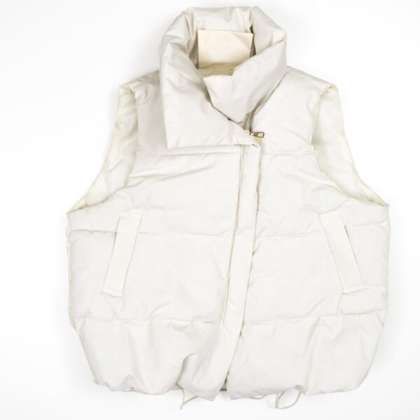 High Level HL Women High Collar Puffer Vest Puffer Jacket Turn-Down Collar Asymmetrical zipper - Black, Beige or Off-White - Soft, Outerwear, Winter, Coat, Stylish, Basic, Casual Comfort - Image 7