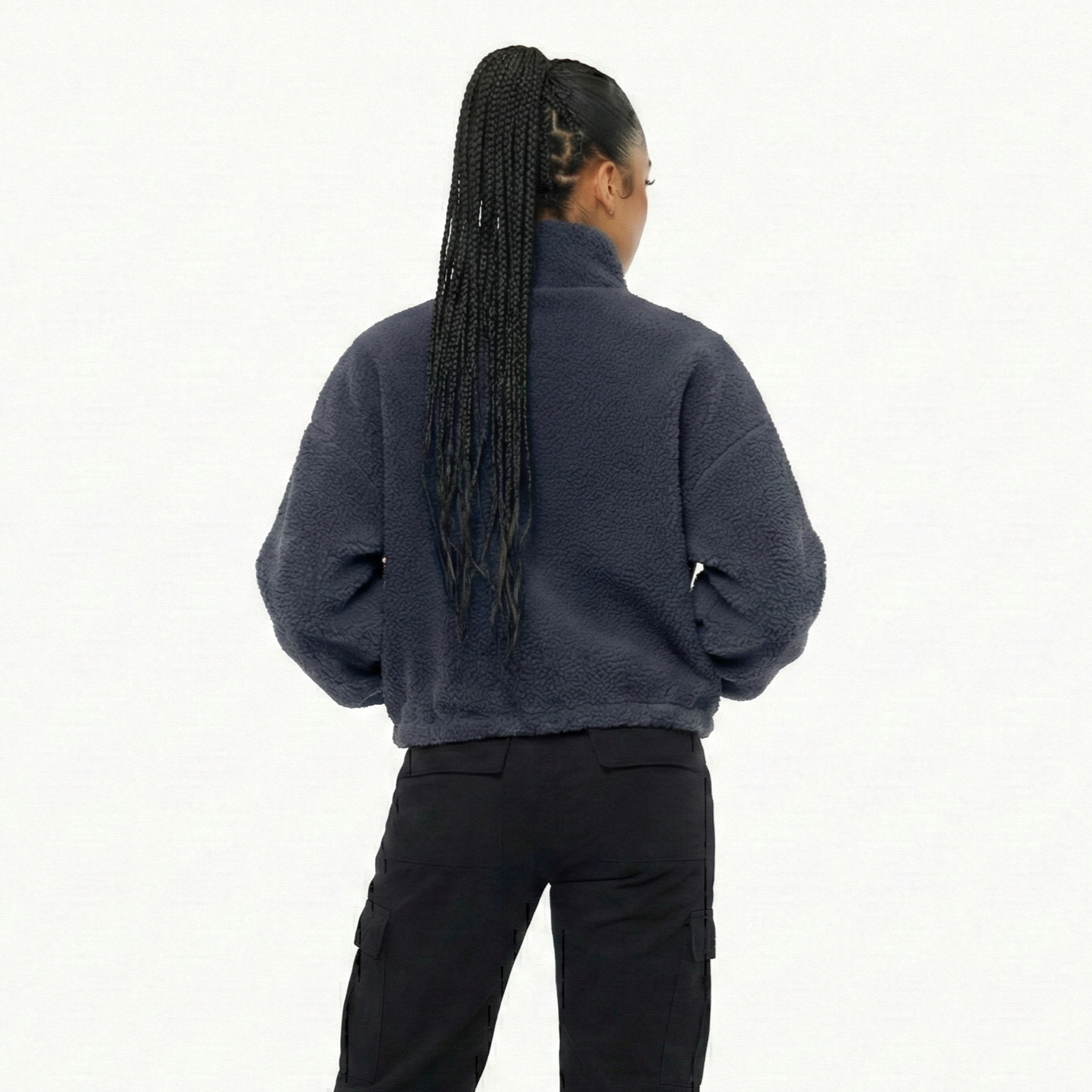 High Level HL Sherpa Fleece Crop Zip up Jacket Warm Soft Fluffy Cozy - Cream, Navy or Gray - Coats Tops Outerwear Comfort - Image 5