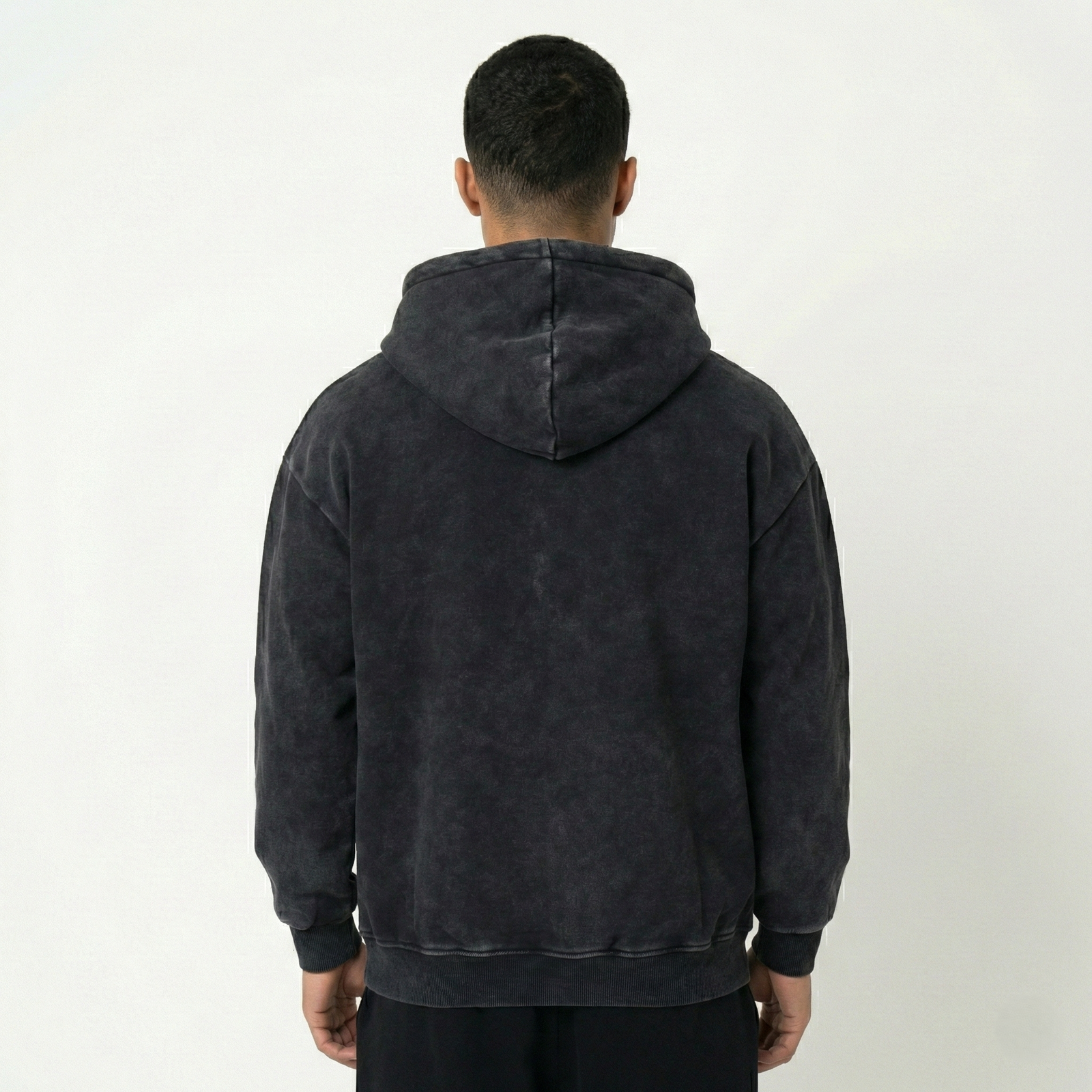 High Level HL Zip-up Hoodie Black Stone Washed Vintage Men Long sleeves zip-up front Men's streetwear clothing Stonewashed Plush - Image 3