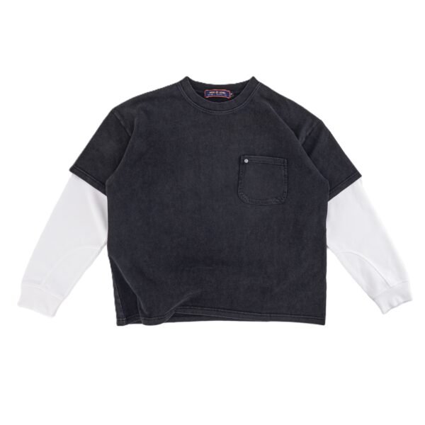 HIGH LEVEL HL Double Layer Stonewashed T-shirt with contrast long sleeves and pocket layered heavyweight boxy drop shoulder fit