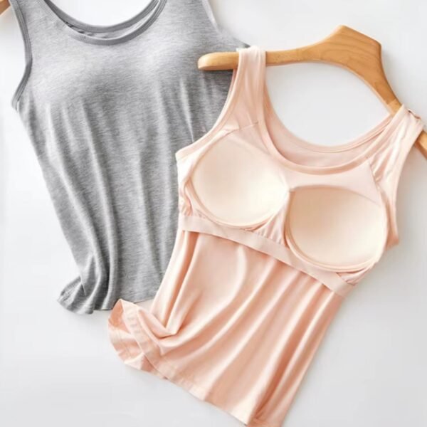 High Level HL Women Tank Top with Built-in Padded Bra Wireless in Black, White, Light Pink, Light Peach Stretchy Breathable Comfortable Sleeveless 95% Viscose 5% Elasthane