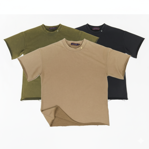 HIGH LEVEL Men's Oversized Washed French Terry Cotton T-shirt Heavyweight 360gsm Boxy Fit Drop Shoulders - Black, Tan, Army Green Casual Classic