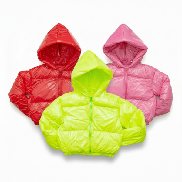 Women Hooded Cropped Puffer Jackets Fabric Long Sleeve Winter Womenswear Coats Comfortable Everyday