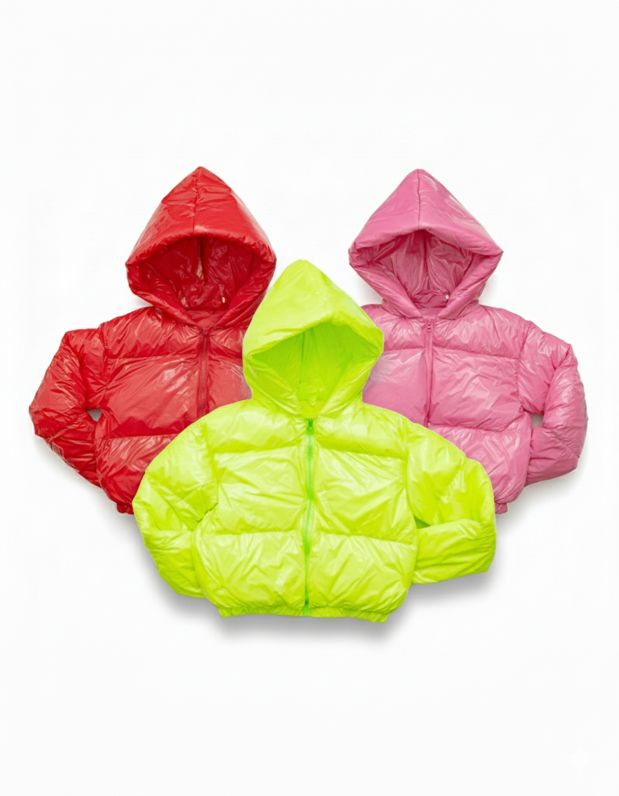 Women Hooded Cropped Puffer Jackets Fabric Long Sleeve Winter Womenswear Coats Comfortable Everyday