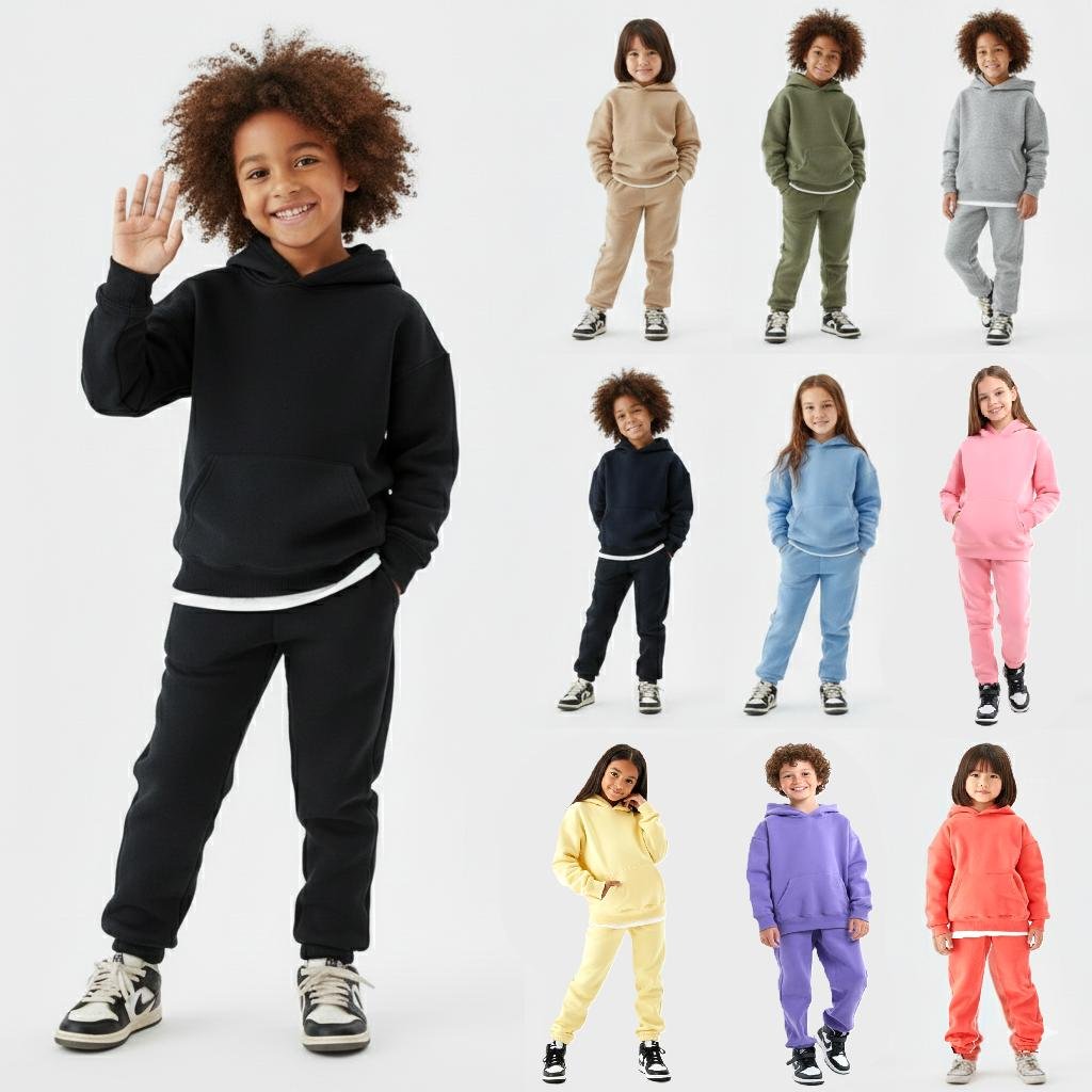 High Level HL - Kids' Cozy Comfy Sweatsuit Hoodies and Sweatpants for Winter Warm Heavyweight in Black, Lavender, Pink, Baby Blue, Yellow, Heather Grey, Coral Orange, Army Green, Tan Khaki