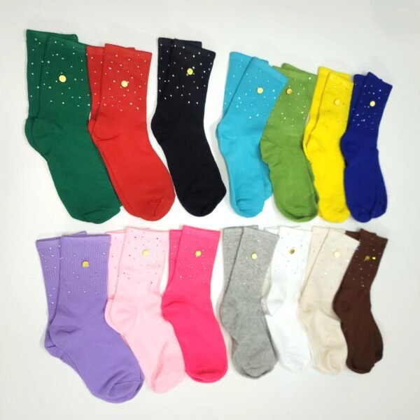 High Level HL Women's Crystal Rhinestones Socks with Gold Accent Rivet Button 100% cotton Colorful Collection in Various Vibrant Colors Glass